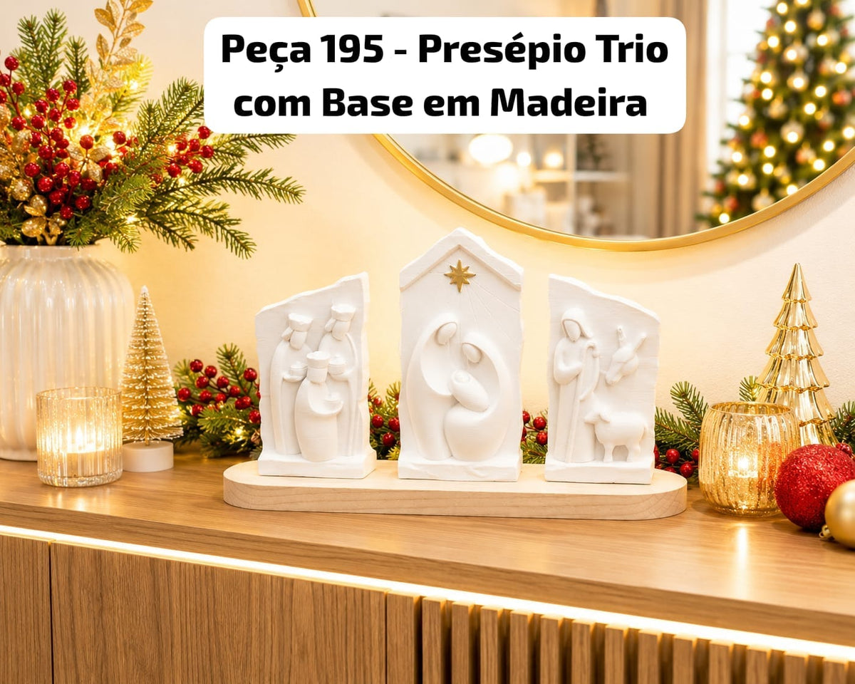 Peça 195 BM - Presépio Trio (Com Base em Madeira)